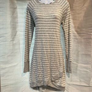 Gray White Stripe Long Sleeve Sweater Dress